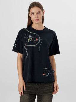 Футболка женская новогодняя черная с надписью Люмос максима