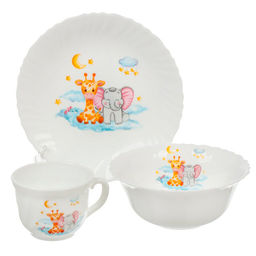 Набор посуды Жирафик, стеклокерамика, 3 шт, тарелка 19см, пиала 15см, кружка 190мл (469524) /DANIKS/  фото 2