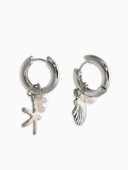 Серьги жемчуг "Ракушка со звездой", цвет белый в серебре