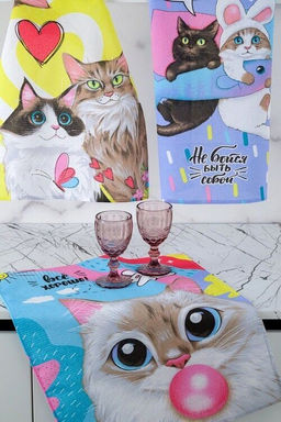 К-т полотенец Кис-кис 50*60 см. - 3 шт. вафля хлопок 100%