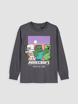 Bisiklet Yaka Minecraft Bask?l? Erkek ?ocuk Ti??rt