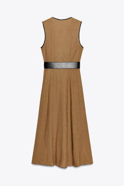 LINEN BLEND MIDI DRESS WITH BELT - Zara фото 10
