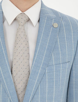 A__k Mavi Ekstra Slim Fit _izgili Y_n Tak_m Elbise