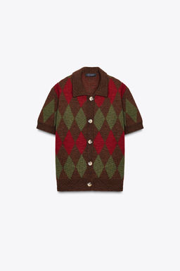 ARGYLE KNIT POLO CARDIGAN - Zara фото 5