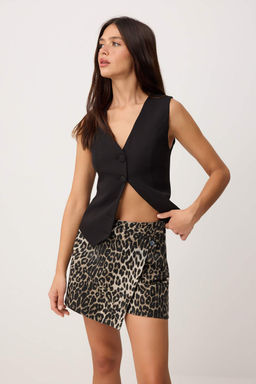 Kahverengi Leopar Desenli Pamuklu Mini Kruvaze Sort Etek TWOSS26SR00210 - Trendyolmilla фото 2