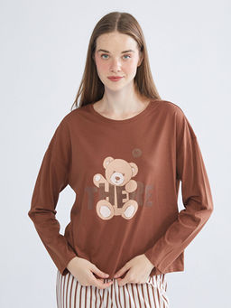 Bisiklet Yaka Bask?l? Kad?n Pijama Tak?m?