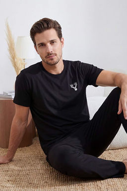 Siyah Regular Fit Bask_l_ K_sa Kol _rme Pijama Tak_m_ TMNSS25PT00040 - Trendyolmilla фото 2
