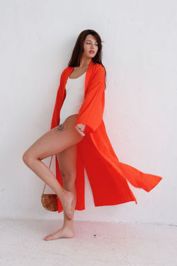 9463 Кимоно длинное красно-оранжевое - Martichelli фото 9