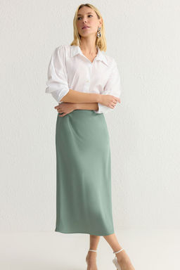 TRENDYOLMILLA Siyah A-line Saten Kumas Midi Boy Dokuma Etek TWOSS24ET00162  фото 2