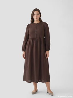 Bisiklet Yaka Balon Kollu M?slin Elbise