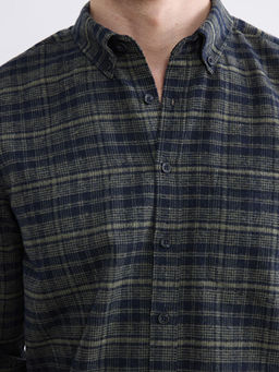 Regular Fit Y?n Kar???ml? Gabardin Erkek Ekose G?mlek