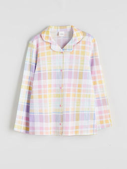 G?mlek Yaka Ekose K?z ?ocuk Pijama ?st