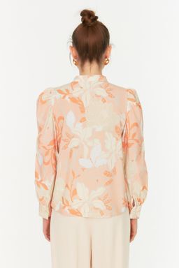 Turuncu Cicek Desenli F?rf?rl? Sifon Kumas Regular Normal Kal?p Dokuma Gomlek TWOAW22GO0117