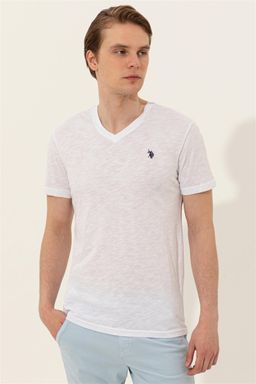 Мужская белая футболка с v-образным вырезом Basic - U.s. polo assn фото 3