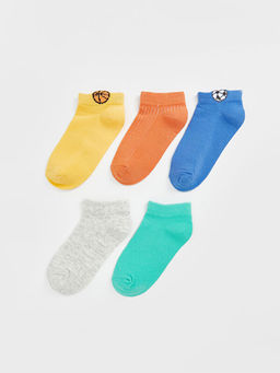 Bask?l? Erkek Bebek Patik ?orap 5li