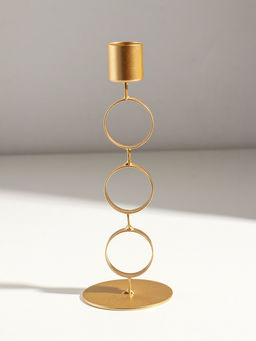 Подсвечник металл на 1 свечу "Три кольца" d=2,5 см золото 7,5х7,5х21 см