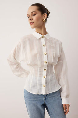 Siyah Gold Dugme Detayl? Bele Oturan Fitted Gomlek TWOAW26GO00104 - Trendyolmilla фото 5