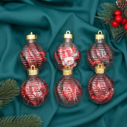 Ёлочные игрушки Бринцзе, шары новогодние, d=6 см, набор 6 шт., красный/прозрачный