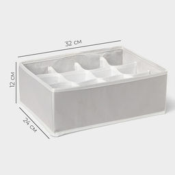 Органайзер для хранения белья LaDо́m, 12 ячеек, 32×24×12 см, серый