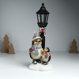 Фигурка светящаяся «Ёжики в зимних нарядах у фонарного столба», 12.5×10.5×31.5 см