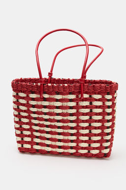 BOLSO MINI SHOPPER EFECTO TRENZADO / Rojo - Zara фото 8