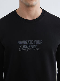 Bisiklet Yaka Bask?l? Erkek Sweatshirt