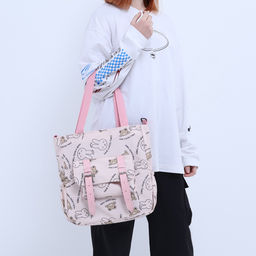 Сумка текстильная шопер на молнии, 33.5×9×36 см, бежевая/розовая