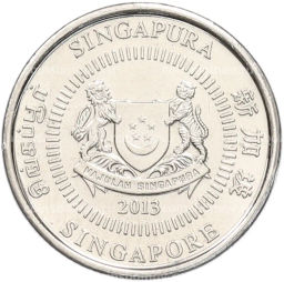 Монета 10 центов 2013 года Сингапур