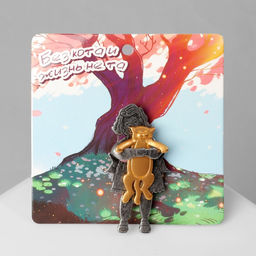 Брошь Девочка с котиком, цвет серо-золотой