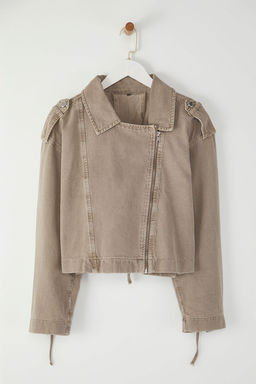 Limited Edition Bej Regular Baglama Detayl? Ince Biker Ceket Mont TWOSS25MO00038 - Trendyolmilla фото 8