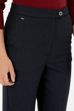 Kad_n Lacivert _izgili Slim Flare Fit Kanvas Pantolon