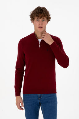 Erkek Slim Fit Yar_m Fermuarl_ Bordo Basic Kazak - U.s. polo assn фото 3