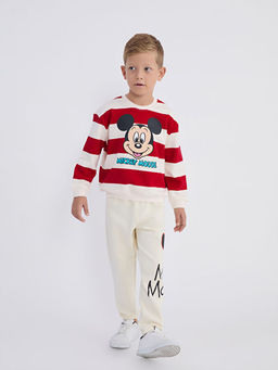 Bisiklet Yaka Mickey Mouse Bask?l? Erkek ?ocuk Sweatshirt