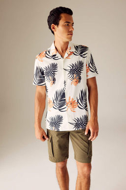 Рубашка из чесаного хлопка с короткими рукавами и воротником в стиле пэчворк стандартного кроя с принтом