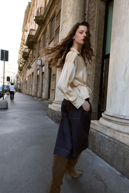 SATIN BLOUSE WITH THIN BELT - Zara фото 3