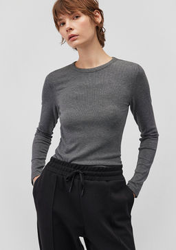 Uzun Kollu Gri Basic Tisort