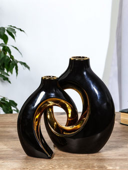 Ваза для цветов «Лари», набор 2 шт., 22×20 см, d=4 см, керамика, чёрная