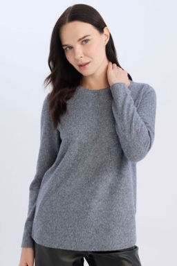 Regular Fit Bisiklet Yaka Casual Basic Duz Uzun Kollu Tisort