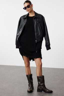 TRENDYOLMILLA Haki Mini Triko Genis Kal?p Ak?tma Detayl? Duz Elbise TWOAW24EL00113 фото 15