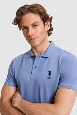 Erkek Slim Fit Polo Yaka _ndigo Basic Ti__rt