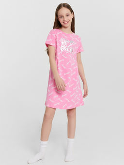 Сорочка ночная для девочек розовая с принтом и надписью lets go baby - Mark formelle фото 2