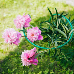 Цена за 2 шт. Кустодержатель для цветов, d=40 см, h=80 см, ножка d=1 см, металл, зелёный