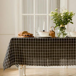 Скатерть Доляна Клеткацв.черный 145х2003см,100%пэ, рогожка 130 гр/м
