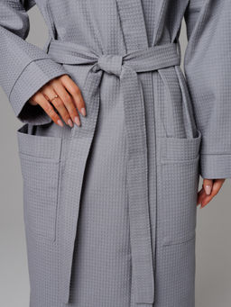 Женский вафельный халат с планкой серый В-02 (20)
