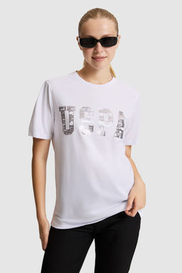 Kad_n Beyaz Bisiklet Yaka Basic Ti__rt - U.s. polo assn фото 3