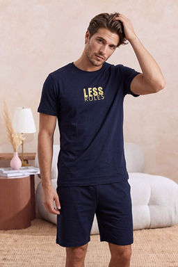 Lacivert Gri Regular Fit Bask_l_ _rme _ortlu Pijama Tak_m_ TMNSS25PT00032