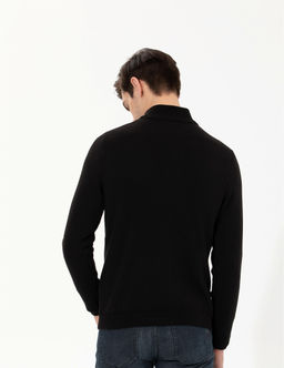 Siyah Slim Fit Fermuarl_ Dik Yaka Triko Kazak - Pierre cardin фото 5