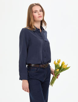 A__k Lacivert Comfort Fit Uzun Kollu G_mlek