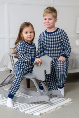 Пижама подростковая из кулирки пенье на манжетах Дрёма клетка синяя - Амадэль фото 37