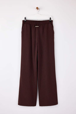 Kahverengi Stoperli Cizgili Straight/Duz Kesim Beli Lastikli Pantolon TWOSS26PL00021